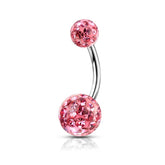 316L Surgical Steel Internally Threaded Pink Shamballa Coated CZ Belly Ring