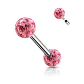 316L Surgical Steel Internally Threaded Pink Shamballa Coated CZ Nipple Ring
