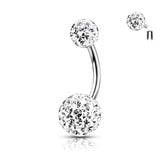 316L Surgical Steel Internally Threaded White Shamballa Coated CZ Belly Ring