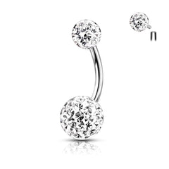 316L Surgical Steel Internally Threaded White Shamballa Coated CZ Belly Ring