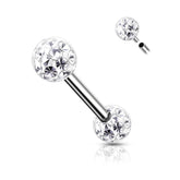 316L Surgical Steel Internally Threaded White Shamballa Coated CZ Nipple Ring