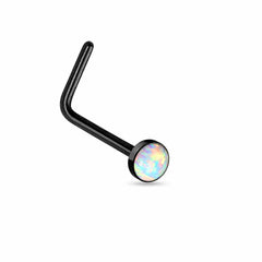 316L Surgical Steel "L" Shape Opal Gem Nose Ring Bent Stud