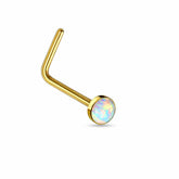 316L Surgical Steel "L" Shape Opal Gem Nose Ring Bent Stud