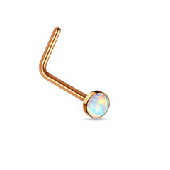 316L Surgical Steel "L" Shape Opal Gem Nose Ring Bent Stud