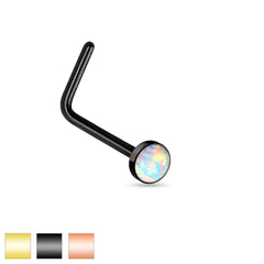 316L Surgical Steel "L" Shape Opal Gem Nose Ring Bent Stud