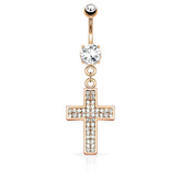 316L Surgical Steel Micro Paved CZ Jesus Crucifix Cross Dangle Belly Ring
