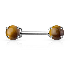 316L Surgical Steel Nipple Ring Barbell with Prong 7mm Semi Precious Stone