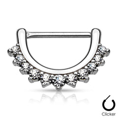 316L Surgical Steel Nipple Ring Shield Clicker with White CZ Crystal Gem Rim