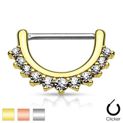 316L Surgical Steel Nipple Ring Shield Clicker with White CZ Crystal Gem Rim