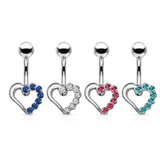 316L Surgical Steel Pink CZ Heart Outline Stud Belly Ring