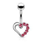 316L Surgical Steel Pink CZ Heart Outline Stud Belly Ring