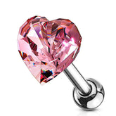 316L Surgical Steel Pink Heart Crystal Helix Barbell