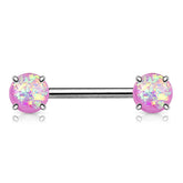 316L Surgical Steel Prong Opal Glitter Nipple Ring Barbell