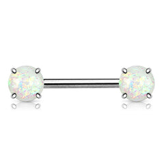 316L Surgical Steel Prong Opal Glitter Nipple Ring Barbell
