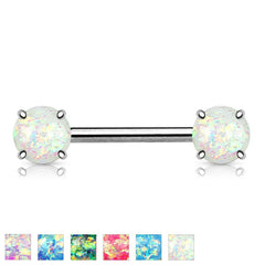 316L Surgical Steel Prong Opal Glitter Nipple Ring Barbell