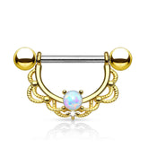 316L Surgical Steel Prong Set Opal with Laced Nipple Ring Barbell