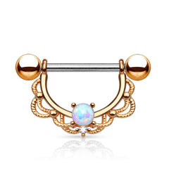 316L Surgical Steel Prong Set Opal with Laced Nipple Ring Barbell