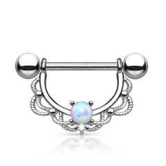316L Surgical Steel Prong Set Opal with Laced Nipple Ring Barbell