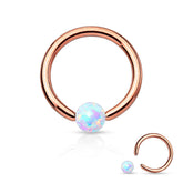 316L Surgical Steel PVD Plated Captive Bead Ring with White Opal Ball