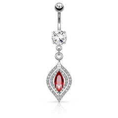 316L Surgical Steel Red Marquise Set Dangle Belly Ring