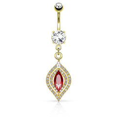 316L Surgical Steel Red Marquise Set Dangle Belly Ring