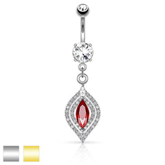 316L Surgical Steel Red Marquise Set Dangle Belly Ring
