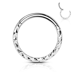 316L Surgical Steel Ridged Braided Design Hinged Hoop Septum Clicker Ring