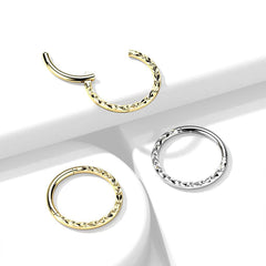 316L Surgical Steel Ridged Braided Design Hinged Hoop Septum Clicker Ring