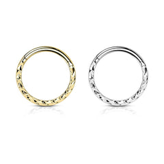 316L Surgical Steel Ridged Braided Design Hinged Hoop Septum Clicker Ring