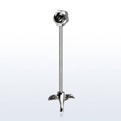 316L Surgical Steel Rose Flower and Stem Industrial Straight Barbell
