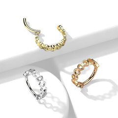 316L Surgical Steel Rose Gold PVD Heart Pattern Hinged Clicker Hoop