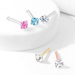 316L Surgical Steel Square White CZ Ball End Nose Pin