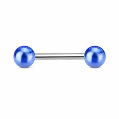 316L Surgical Steel Straight Barbell with Metallic Coated Blue Balls