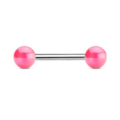 316L Surgical Steel Straight Barbell with Metallic Coated Pink Balls