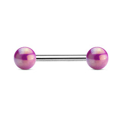 316L Surgical Steel Straight Barbell with Metallic Coated Purple Balls