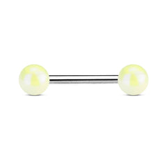 316L Surgical Steel Straight Barbell with Metallic Coated White Balls