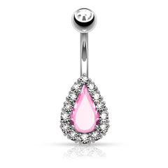 316L Surgical Steel Tear Drop Prong Set CZ Gem Belly Button Navel Ring