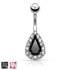 316L Surgical Steel Tear Drop Prong Set CZ Gem Belly Button Navel Ring