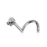 316L Surgical Steel Tribal Ball White CZ Corkscrew Nose Ring Stud