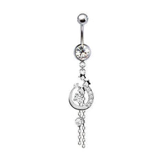 316L Surgical Steel Triple Shooting Star CZ Dangle Belly Ring