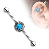 316L Surgical Steel Turquoise Sunburst Tribal Boho Industrial Barbell