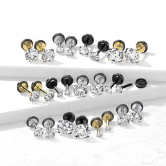 316L Surgical Steel White CZ Round Clawed Fake Plug Earrings