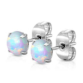 Pair of 316L Surgical Steel White Opal Earrings Studs