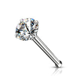 316L Surgical Steel White Round CZ Prong Gem Ball End Nose Ring Stud