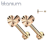 Pair of Implant Grade Titanium Rose Gold PVD Dainty Ridged Heart Threadless Push In Earrings With Flat Back