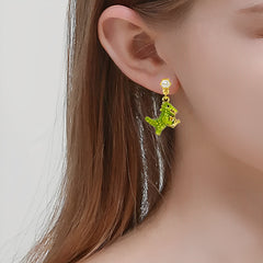 18K Princess Crown Dinosaur Enamel Earrings