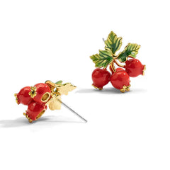 18k Handcrafted Enamel Hawthorn Earrings - Medium