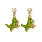 18K Princess Crown Dinosaur Enamel Earrings