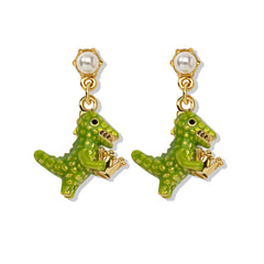 18K Princess Crown Dinosaur Enamel Earrings