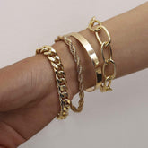 4 Pcs Gold Silver Tone Adjustable Curb Link Rope Chain Bangle Bracelet Set